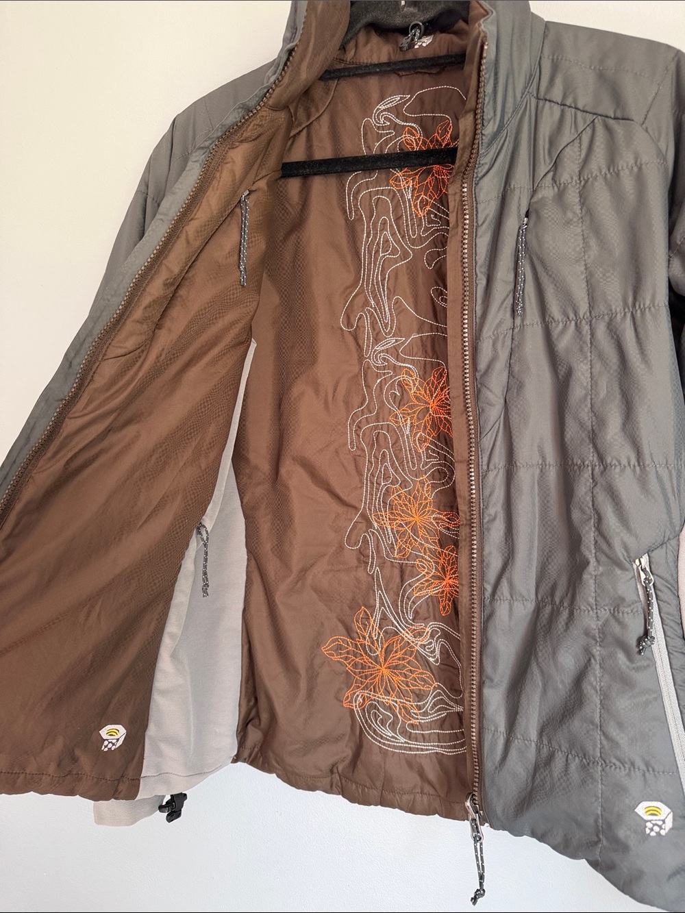 Mountain Hardwear Reversible Embroidered PrimaLoft Jacket Brown Gray Small - Picture 10 of 10
